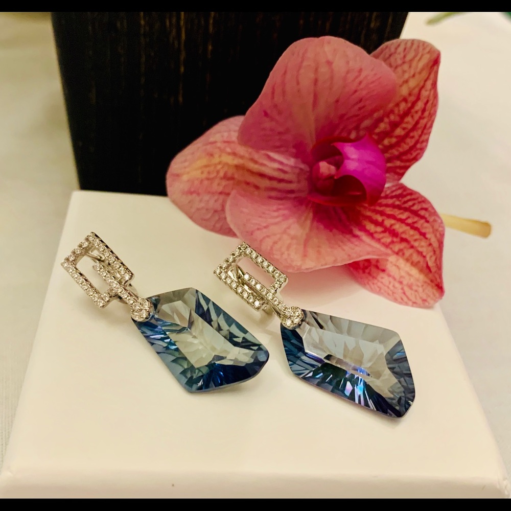 Fine 925 sterling silver Blue quartz earrings 40mm